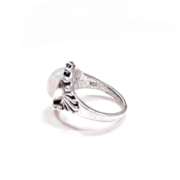 Silver Simulated Opal Ring Size 6 - Picture 2 of 3